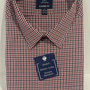 George Men's Classic Fit Red and Blue Wrinkle Resistant Stretch Plaid Shirt XL